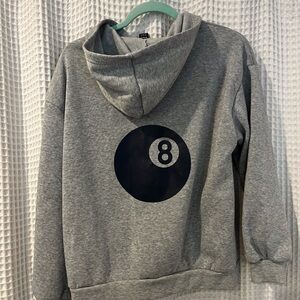 Gray Hoodie with Black 8 Ball Design